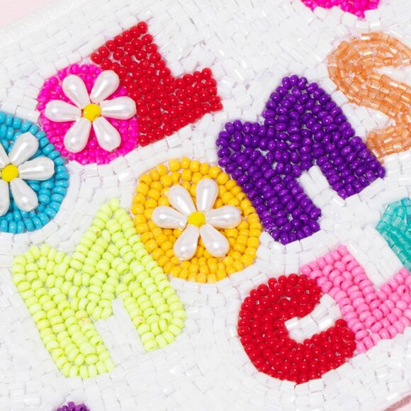 Cool MOMS Club Seed Beaded Pink Coin Pouch - Earrings - Lanyard Keychain Charm - Picture 3 of 8